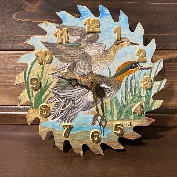 Custom Hand Painted Saw Blade Clock with Ducks Nature Scene - Picture 1 of 6